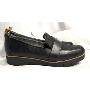 Dr Scholls Webster SIze 8 Black Wedge Slip On Loafers Snake Comfort Cushioned